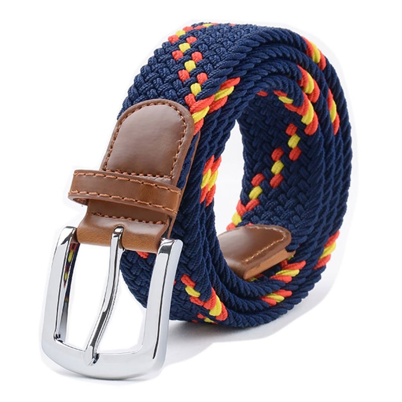 VONSELY Stretch Belt, Elastic Belts Braided Fabric Belt Colorful Woven Belts for Men and Women, Blue-Yellow-Red Strap - Image 1